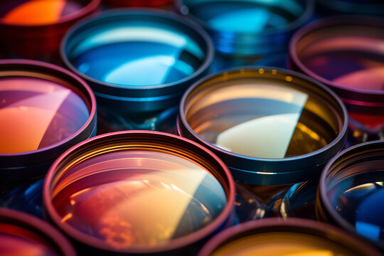 Shot of detail shot of colored filters for camera lenses