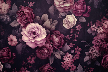 Floral vintage flower background on black