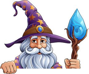 Naklejka premium A wizard merlin cartoon beard magician man Halloween character mascot