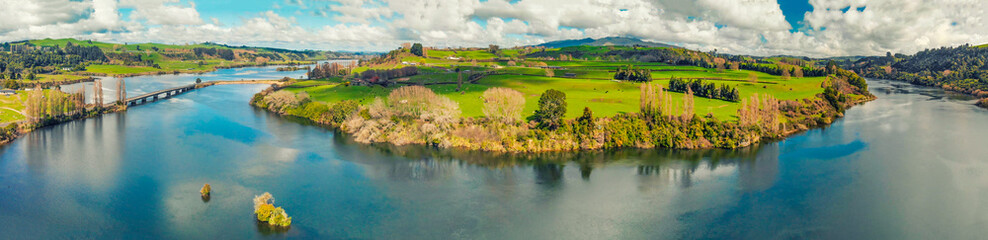 Amazing aerial view of Waikato River in spring season, North Island - New Zealand