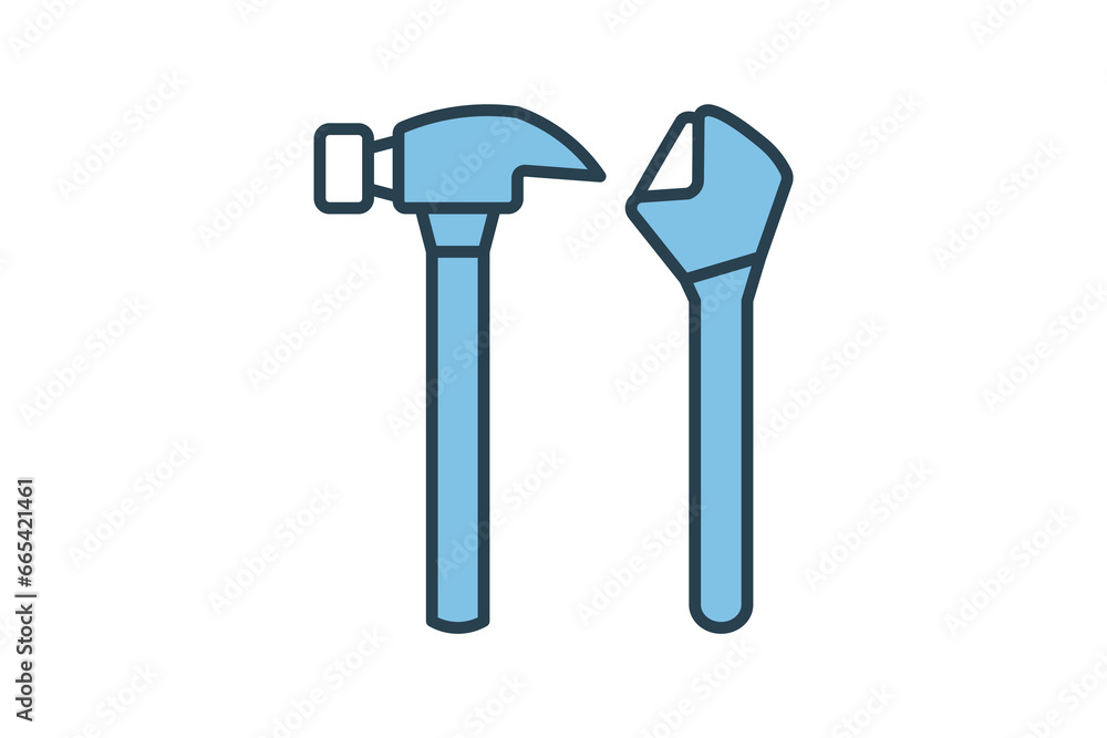 Poster hammer and wrench icon. icon related to construction. suitable for web site, app, user interfaces, p