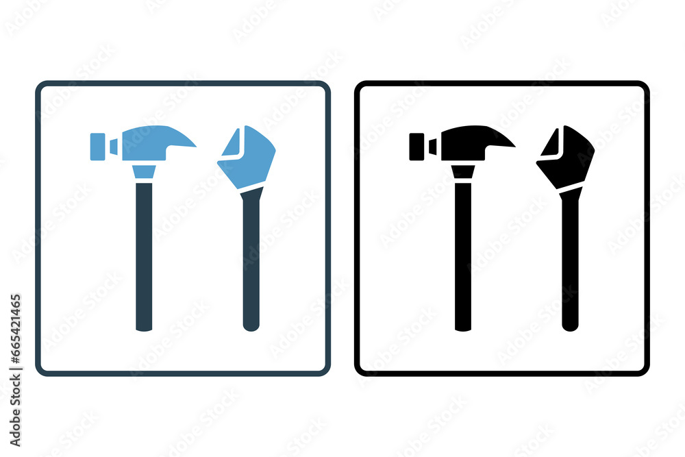 Poster hammer and wrench icon. icon related to construction. suitable for web site, app, user interfaces, p