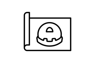Hat and Blueprint Icon. Icon related to Construction. suitable for web site, app, user interfaces, printable etc. Line icon style. Simple vector design editable