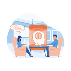 Psychology, psychotherapy and psychiatry counseling concept.  flat vector modern illustration 