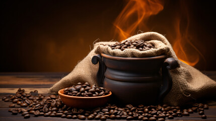 Fototapeta na wymiar Bag of fresh roasted coffee beans