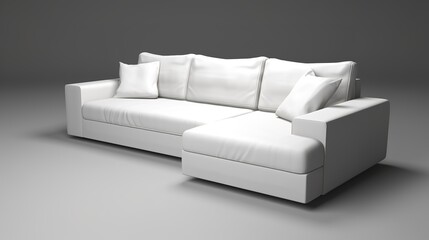 a 3d model white sectional sofa with  pillows