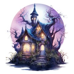 Moonlight dark themed night elf fairytale fantasy fairy house.