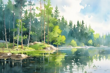 The serenity of a secluded forest lake.