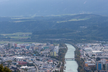 Obraz premium River Inn and Innsbruck City from Hungerburg Inclined railway station