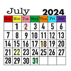 July calendar 2024