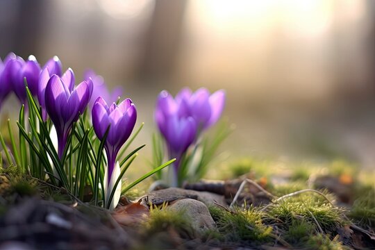 Spring purple crocus flower.