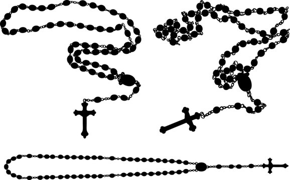 Set of different rosaries isolated on white