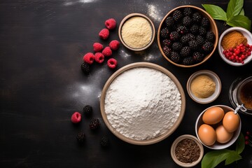 Obraz na płótnie Canvas Ingredients for baking cake top view 