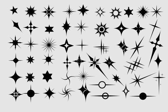 Collection of black Star sparkle icons. Abstract cool shining effect sign vector design. Templates for designs, posters, projects, banners, logos and business cards