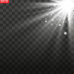Naklejka premium Golden sun light effect. Glowing sunrays on black background. 