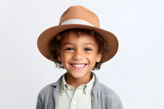 Joyful mixed-race boy with beaming smile. Studio portrait for ads and web. High-quality, isolated. Genuine happiness. Generative AI.