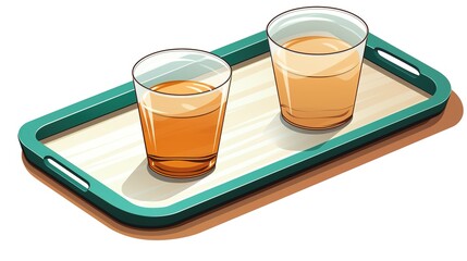 wooden rectangular  tray with two drinks on a white background