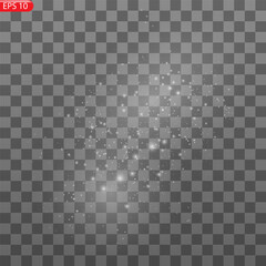 Abstract stylish light effect on a black background. Gold glowing neon line. Golden luminous dust and glares. Flash Light. luminous trail. Vector illustration. EPS 10