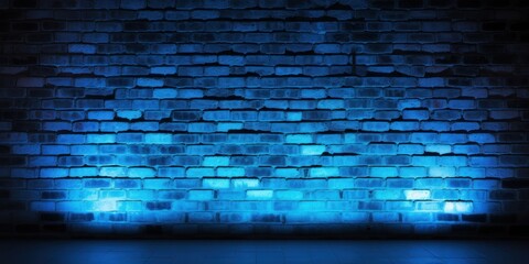 A brick wall illuminated from below with neon blue light