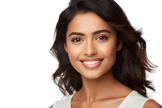 Radiant Smile: Close-up of a young Indian model with flawless teeth, perfect for dental ad. Isolated on white. High-quality image.