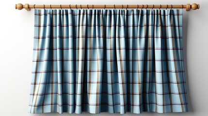 green plaid curtain with a wooden stick on a white background