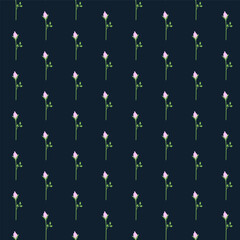 Floral seamless pattern with pink rose buds on a dark blue background. Can be used for fabric, textile, clothing, wallpapers or scrap booking. Vector illustration.