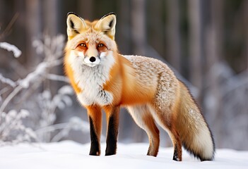 Fototapeta premium Red fox standing on snow.