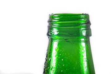 bottle neck with drops on a white background