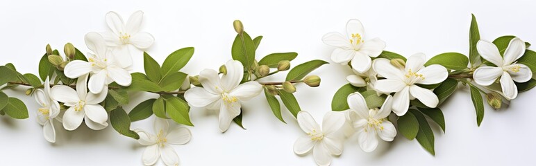 Jasmine flowers on white surface.