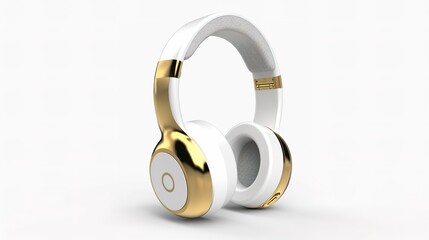 3d render illustration of wireless  golden headphones on white background