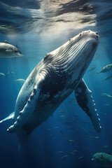 A whale underwater, photorealistic illustration generated by Ai - obrazy, fototapety, plakaty