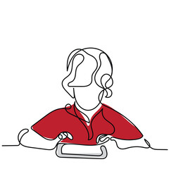  line art of a little boys and girls holding tablet in front of its face. Concept art of excessive usage of tablets and screens in kids. Digital learning art. Online learning and entertainment concept