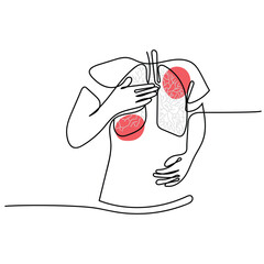  line art of a person suffering from Pneumonia. Lungs line art vector. Isolated vector. Respiratory issues concept art.