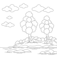 Design Nature Landscape Outline Coloring Page