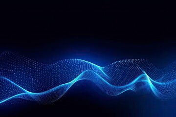 Dynamic blue particle wave. Abstract sound visualization. Digital structure of the wave flow of luminous particles.