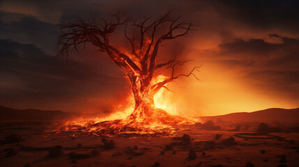 Burning tree in the desert