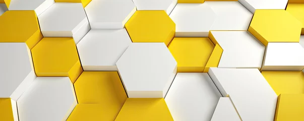 Fotobehang 3d hexagon in white yellow colors. Honeycomb Background. Geometric Hexagons print wall. © Michal