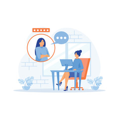 woman Working at Home Office. flat vector modern illustration 