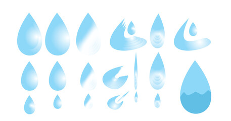 water drops icon Vector blue water drop icon set. Flat droplet logo shapes collection - obrazy, fototapety, plakaty