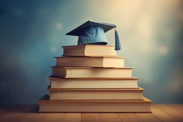 black graduation cap over books - obrazy, fototapety, plakaty