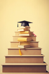 black graduation cap over books