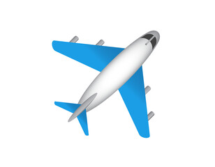 White literal airplane icon with blue wings and engines