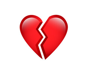 Fototapeta premium The isolated vector red love heart broken in two icon, breaking heart, brokenhearted