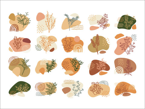 Aesthetic Minimalist Boho Blob Hand Drawn Line Art Floral. Modern Bohemian Style Collection