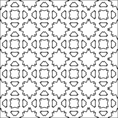 Black lines on white background.
Wallpaper with figures from lines. Abstract geometric black and white pattern for web page, textures, card, poster, fabric, textile. Monochrome repeating design. 
