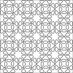 Black lines on white background.
Wallpaper with figures from lines. Abstract geometric black and white pattern for web page, textures, card, poster, fabric, textile. Monochrome repeating design. 
