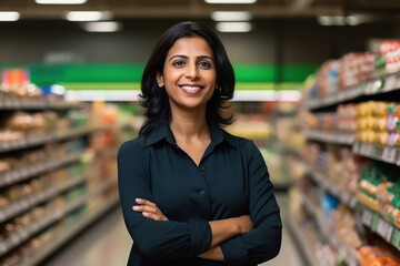 Young Indian woman in grocery store