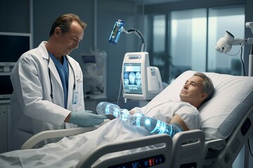 a doctor looking at a patient in a hospital bed
