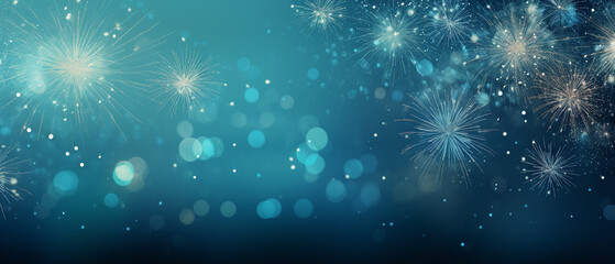 Fototapeta na wymiar Teal blue glitter with firework background of glitter with Bokeh light Glitter