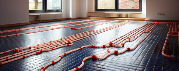 Underfloor Water heating system red tubes.